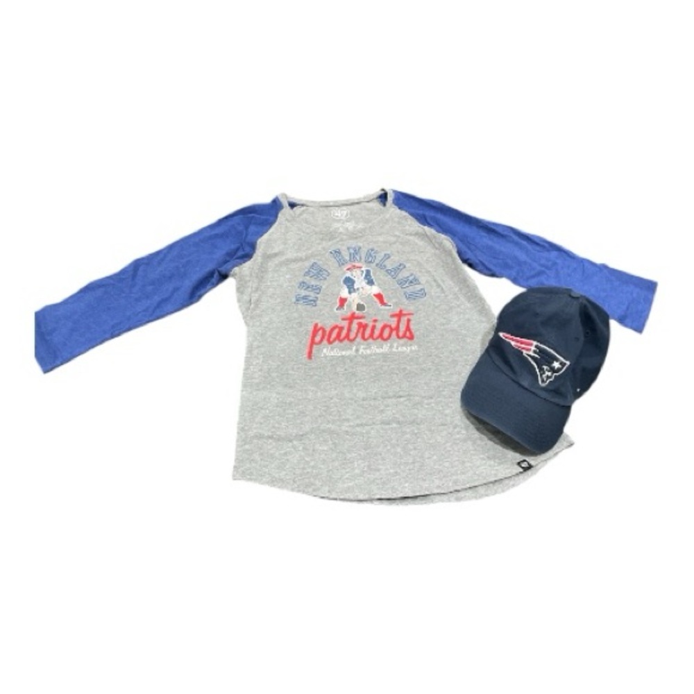 Bundle of Women’s Patriots Blue and Gray Patriots Shirt and Blue Hat